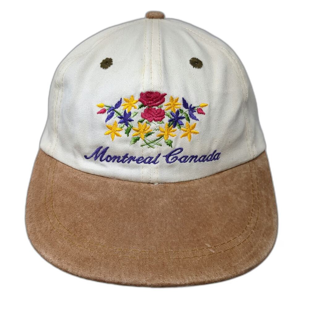 Cityscape Montreal Canada Flower White Brown Suede One Size Baseball Cap Hat